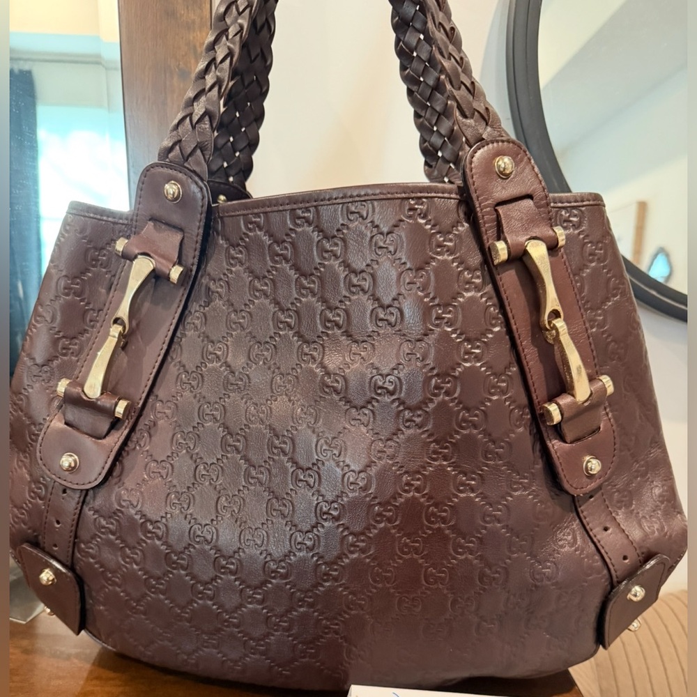 Gucci Brown Shoulder Bag with Embossed GG Pattern